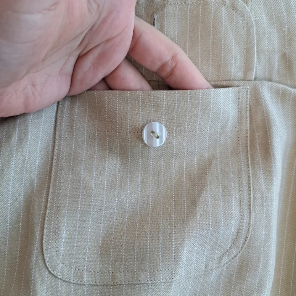 Women’s Tape Measure Beige Striped Linen Blend Career Style Pants Size 10 - Picture 11 of 16